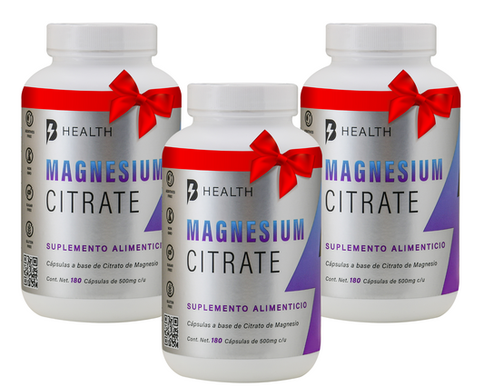SÚPER PAQUETE / 3 Citratos de Magnesio,100% Natural, 180 cápsulas c/u