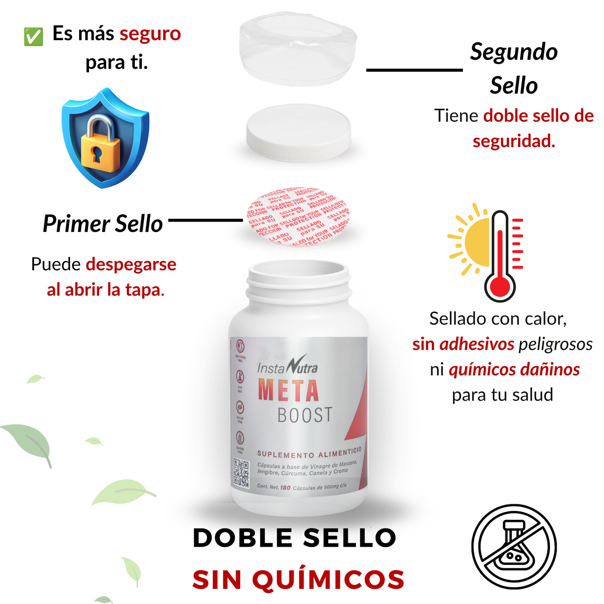 MetaBoost – Vinagre de Manzana con Cúrcuma, Jengibre, Canela y Cromo – 180 Cápsulas Sin Sabor