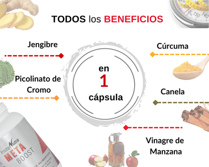 MetaBoost – Vinagre de Manzana con Cúrcuma, Jengibre, Canela y Cromo – 180 Cápsulas Sin Sabor