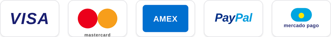 Visa, Mastercard, AMEX, PayPal, Mercado Pago